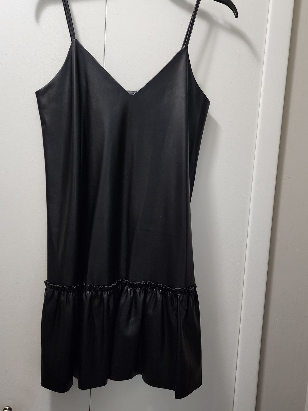 NWOT XSMALL Express Black Faux Leather Ruffle Dress